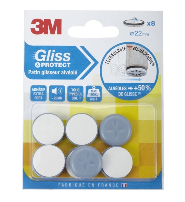 Patin glisseur adhésif alvéolé Ø22mm - 3M