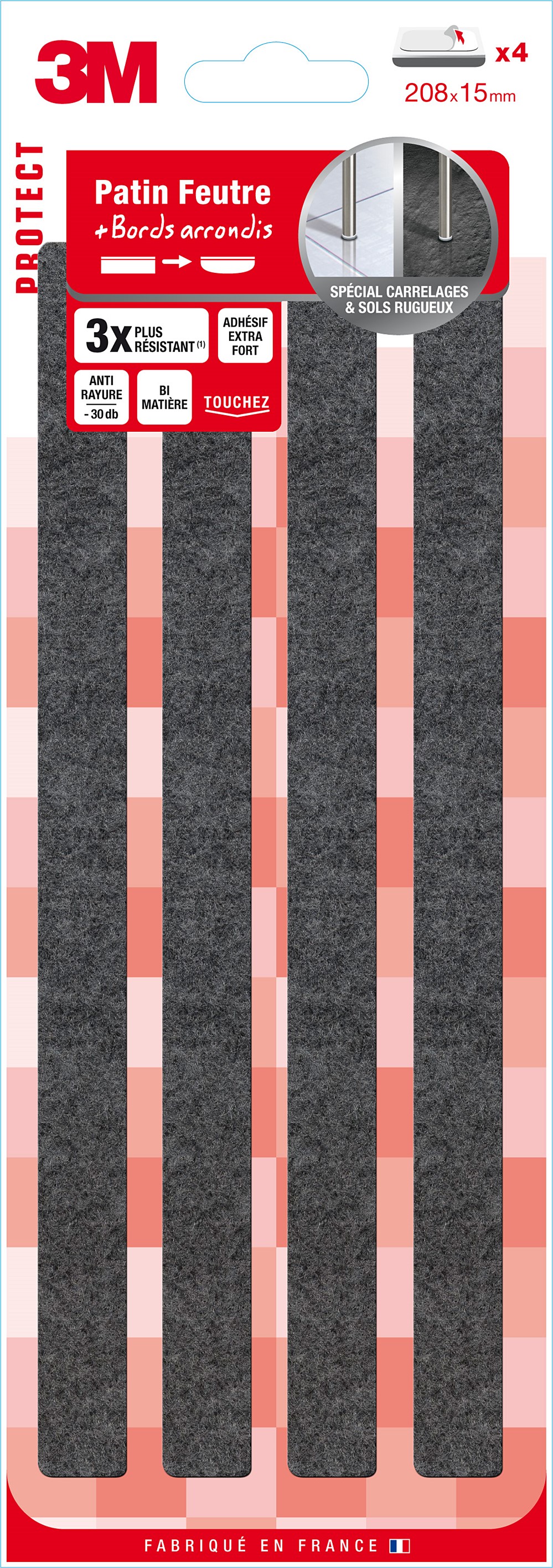Patin feutre bi-matière 208 x 15 mm - 3M