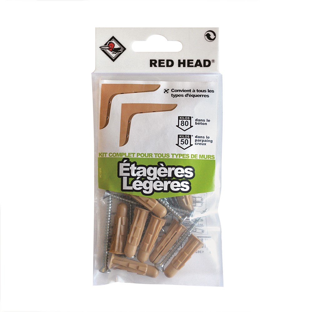 Kit étagères légères grapex Ø8 + vis Ø4x40mm + Ø4x50mm - RED HEAD 