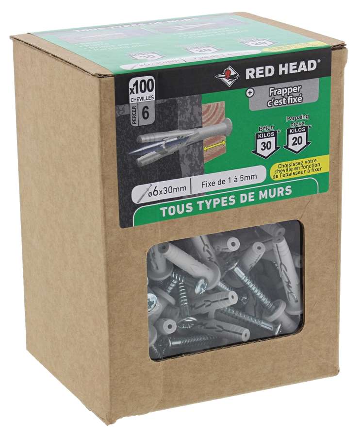 100 Chevilles Frapex M Ø6x30mm TP - RED HEAD 