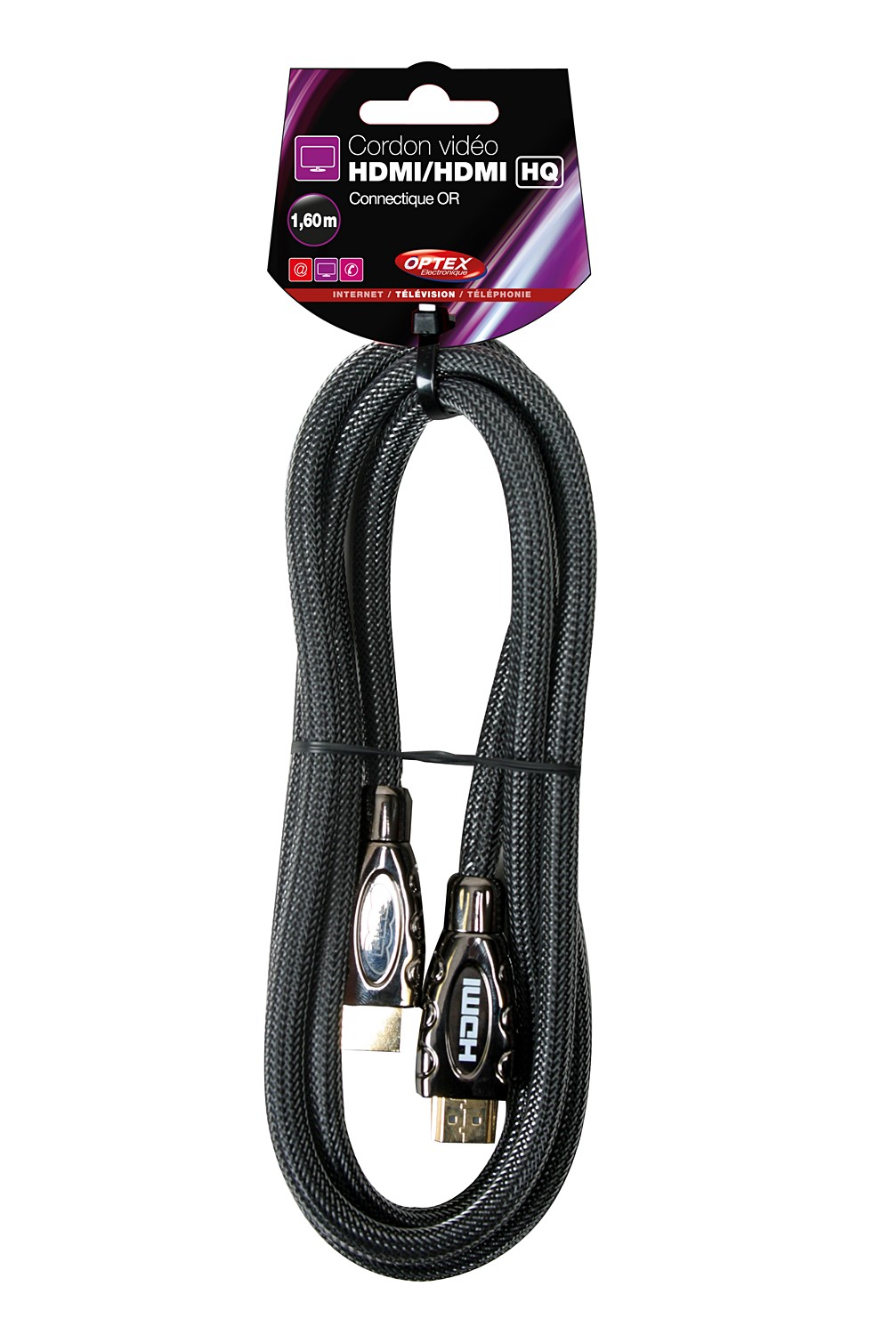Cordon HDMI haute qualité noir tressé - OPTEX