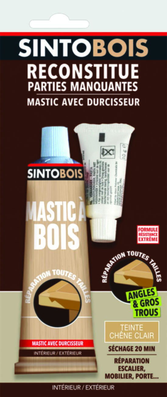 Mastic à bois avec durcisseur angles/gros trous chêne clair 66ml - SINTO