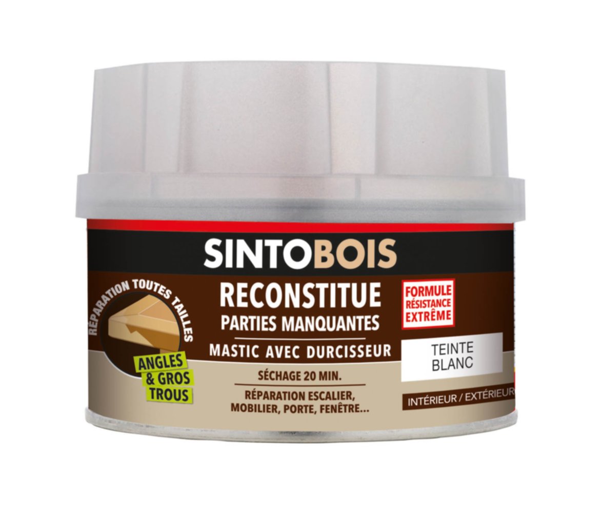 Mastic à bois avec durcisseur angles/gros trous blanc 170ml - SINTO