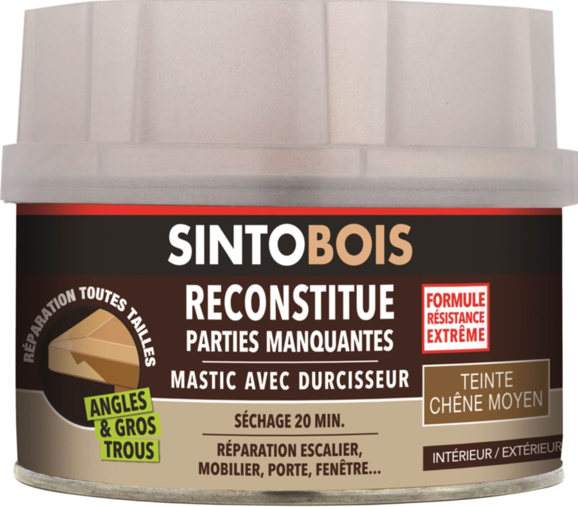 Mastic à bois avec durcisseur angles/gros trous chêne moyen 500ml - SINTO