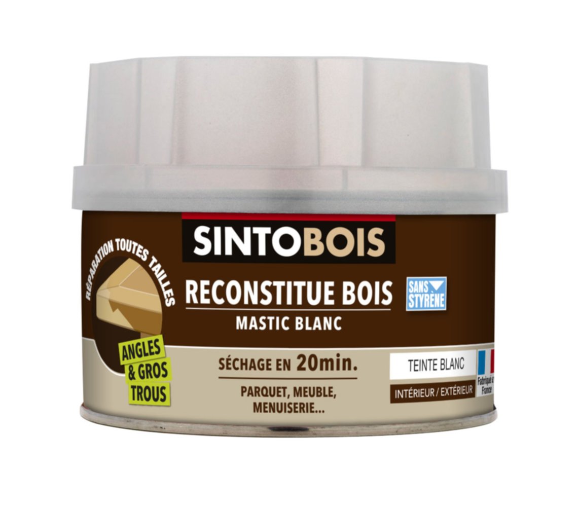 Mastic à bois avec durcisseur angles/gros trous blanc 500ml - SINTO