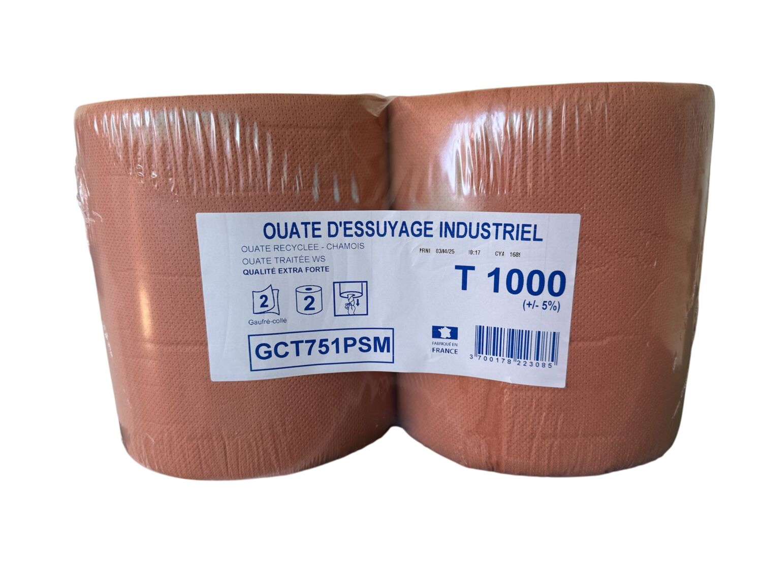 Bobine ouaté d'essuyage industriel lot 1000 formats ouate havane recyclée, 2 plis - WIZZY