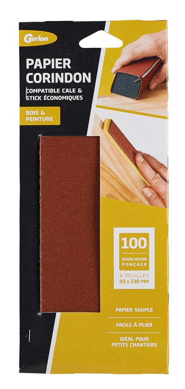 Set de 6 feuilles 93 x 230 mm corindon grain 100 - GERLON