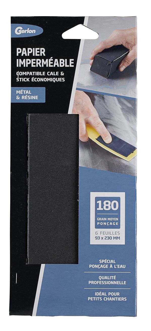 Set de 6 feuilles 93 x 230 mm imperméable grain 180 - GERLON