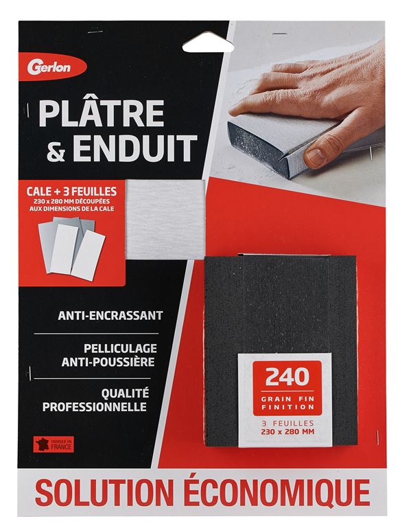 Cale + 3 feuilles abrasives 230 x 280 mm goldgrain 240 - GERLON