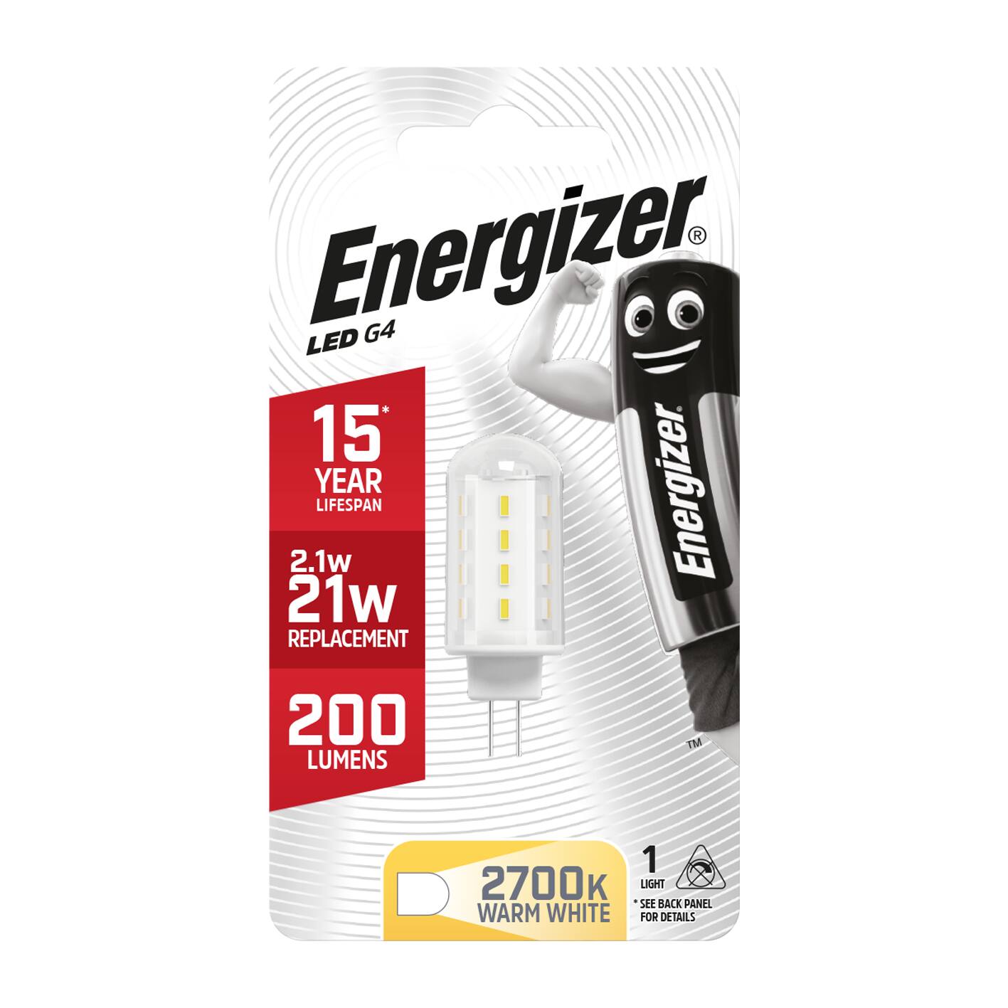 Ampoule LED Capsule G4 130lm 2,2W 20W 3000K - ENERGIZER