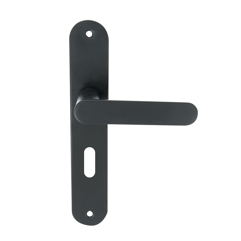 Poignées de porte + plaque Meudon trou de clé noir mat - CHRISLIGNE