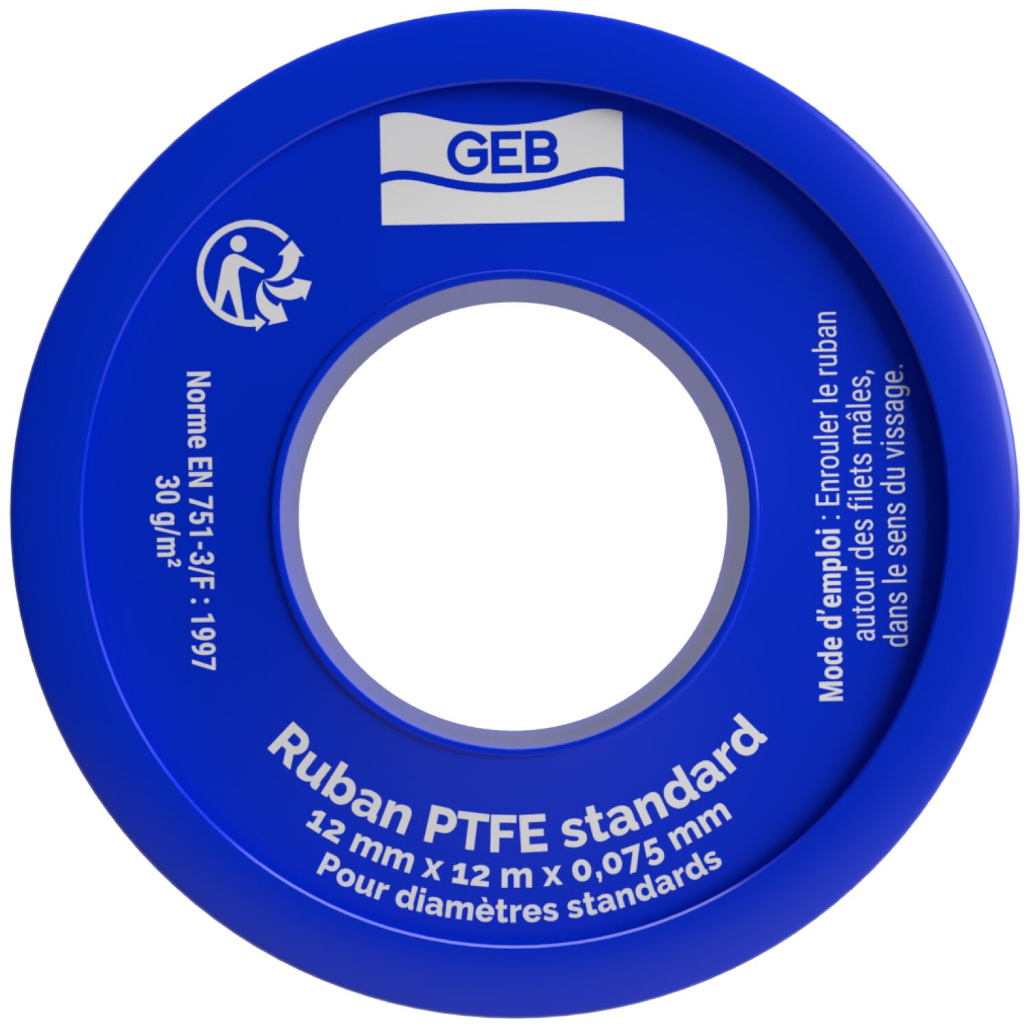 Ruban téflon PTFE 0.075 mm x 12 m - GEB
