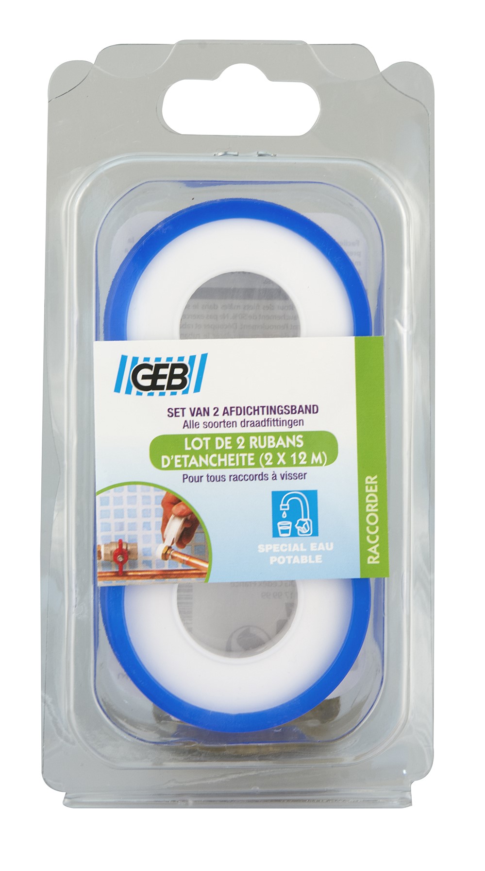 Lot de 2 rubans PTFE standard 13 mm x 12 m - GEB