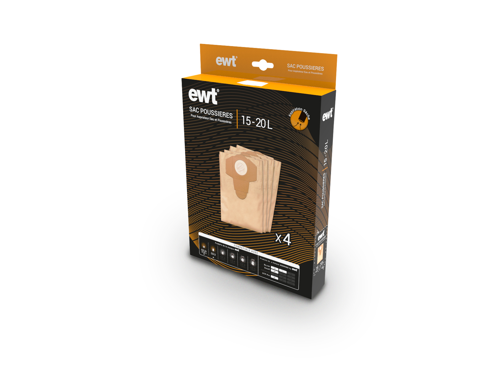 Sac papier 15L à 20L Aspirateur CS2, CS2PLUS, CS3 - EWT