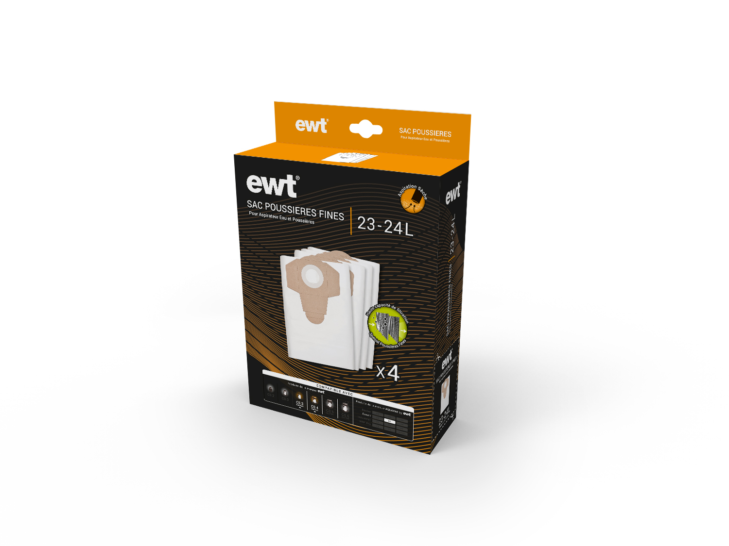Sac papier poussières fines 23-24L - Aspirateur CS d'EWT
