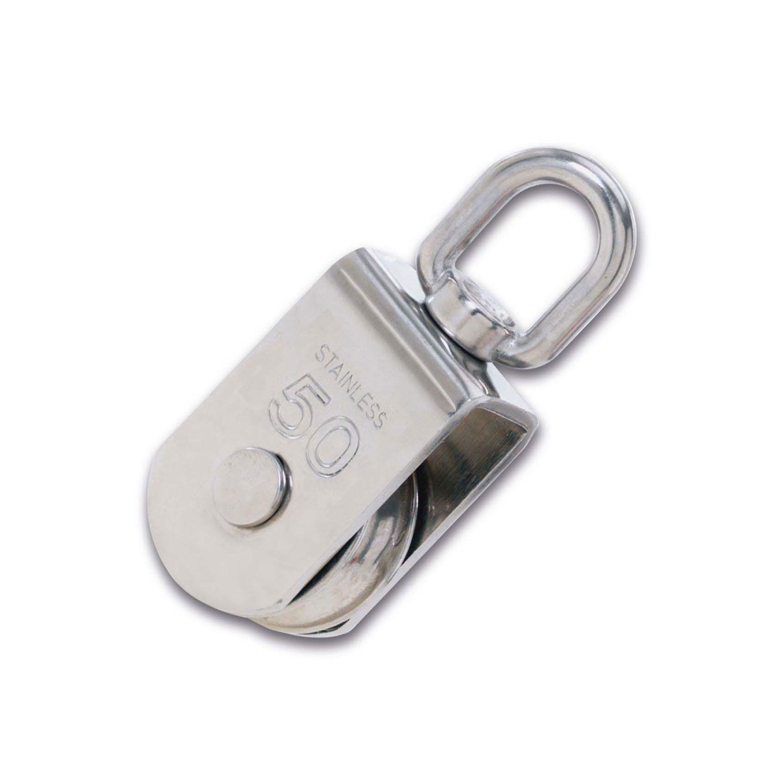 Poulie simple dériveur avec émerillon et galet inox - acier inoxydable