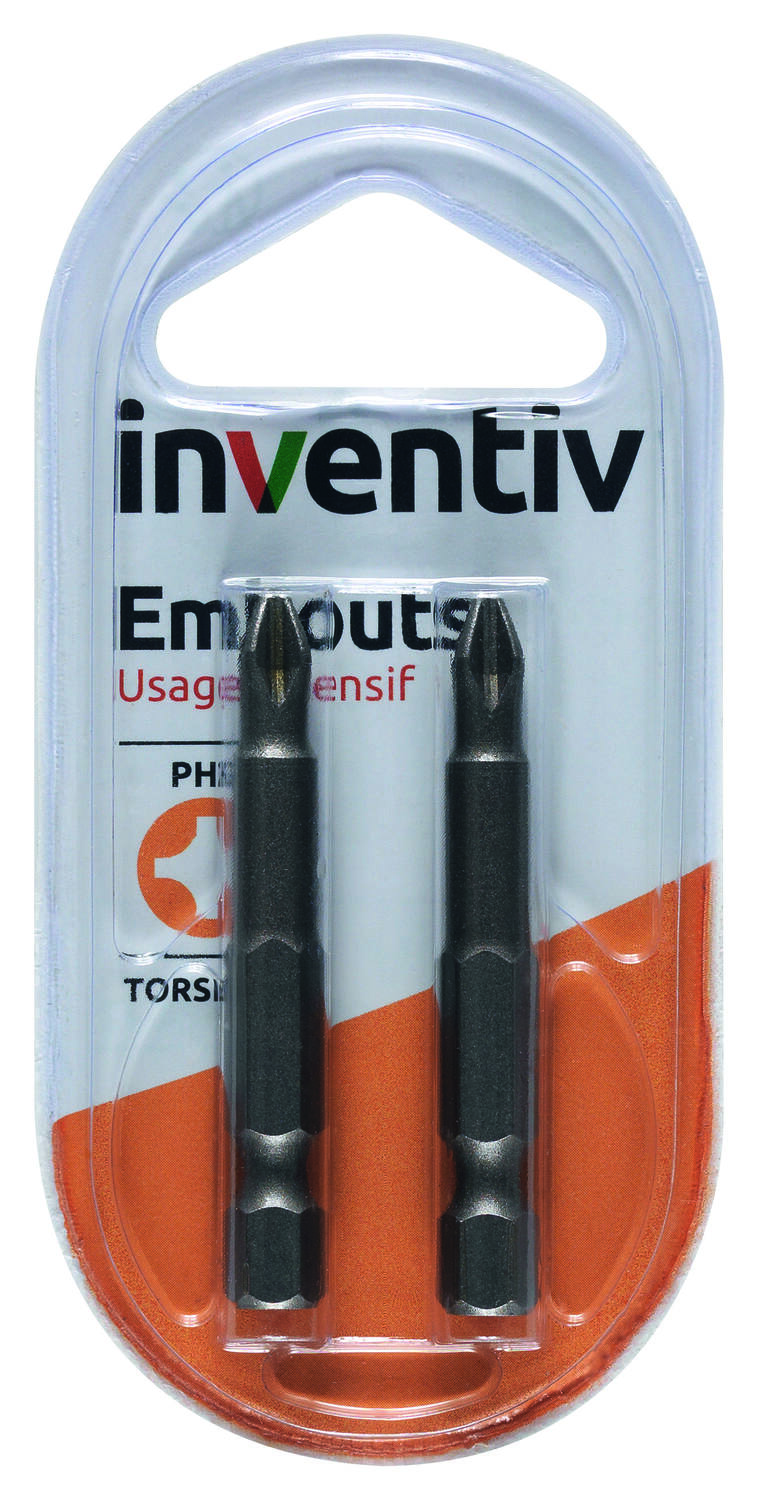 2 embouts de vissage torsion PH2 50 mm - INVENTIV
