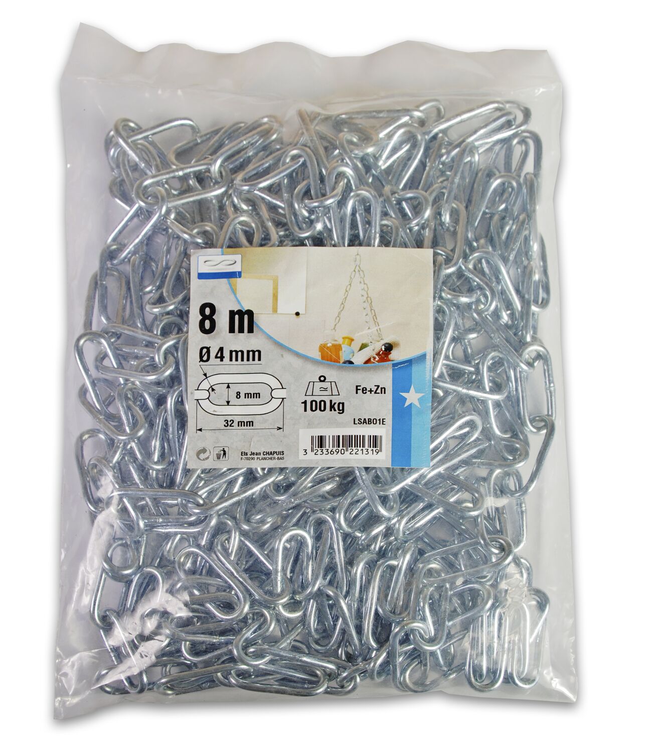 Chaîne droite soudée maille longue diamètre 5 mm - longueur 8 m