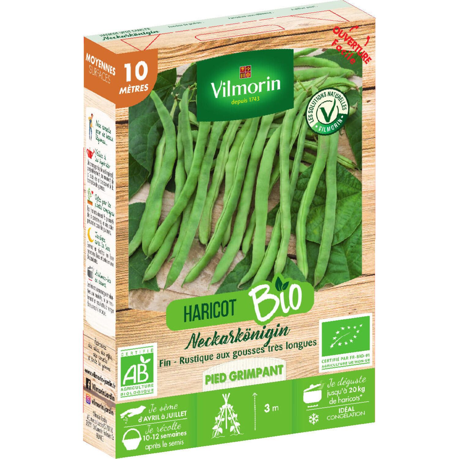 Graines Haricot Grimpant Vert Neckarkönigin 10m Bio - VILMORIN