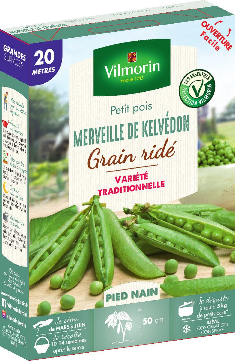 Graines Pois Nain à Grain Ridé Merveille de Kelvedon 20m - VILMORIN