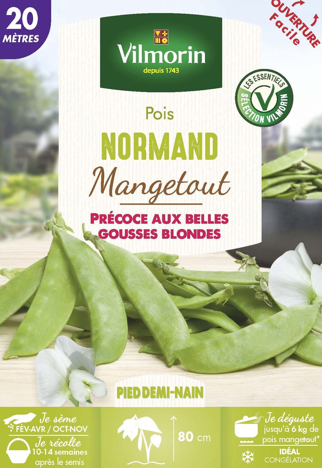 Graines Pois Mangetout Normand 20m - VILMORIN