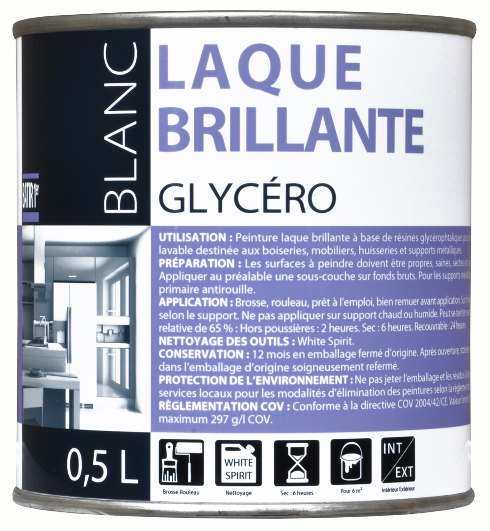 Peinture laque glycéro brillante 0,5L blanc
