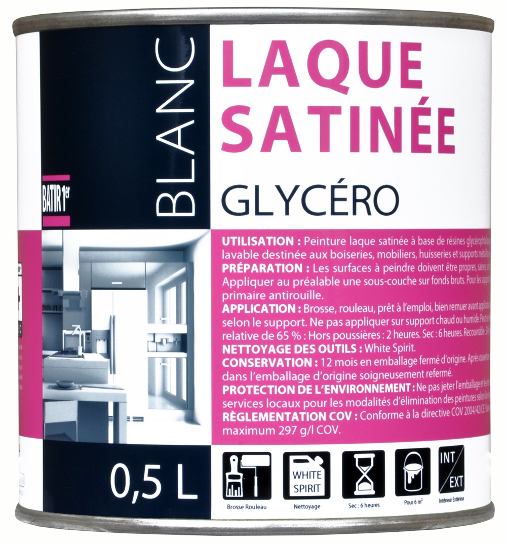 Peinture laque glycéro satin 0,5L blanc