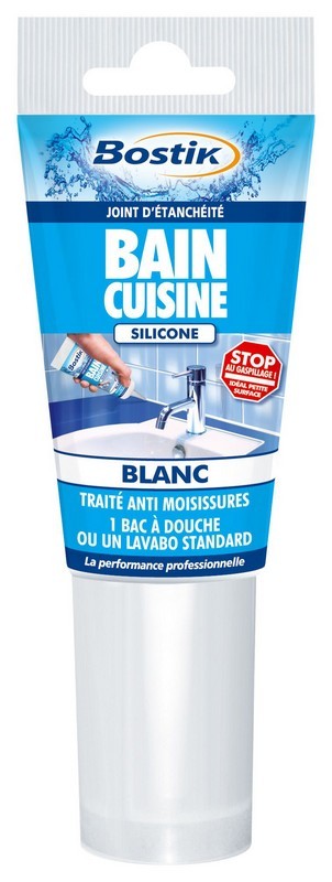 Mastic silicone joint bain et cuisine blanc 60ml - BOSTIK