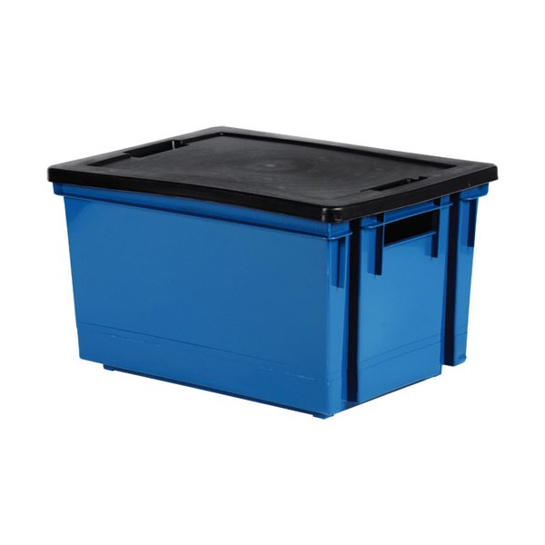 Bac de rangement avec couvercle en plastique 20L bleu minéral et noir EDA