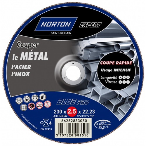 Disque à tronçonner métal/inox Ø230 Ep. 2,5