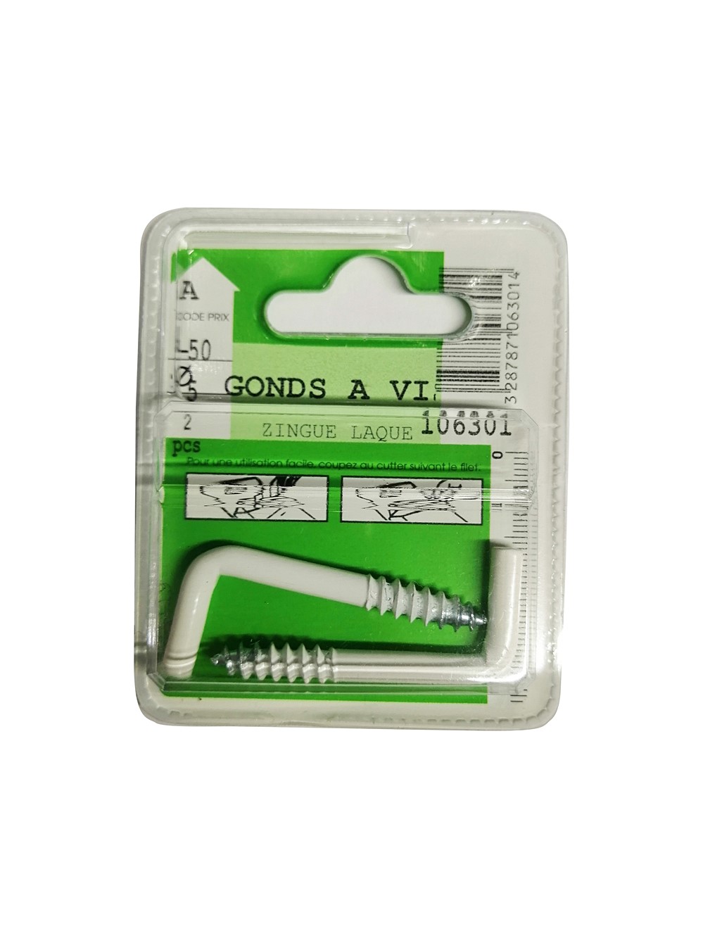 2 Gonds à vis L.50mm ø5mm zingués laqués