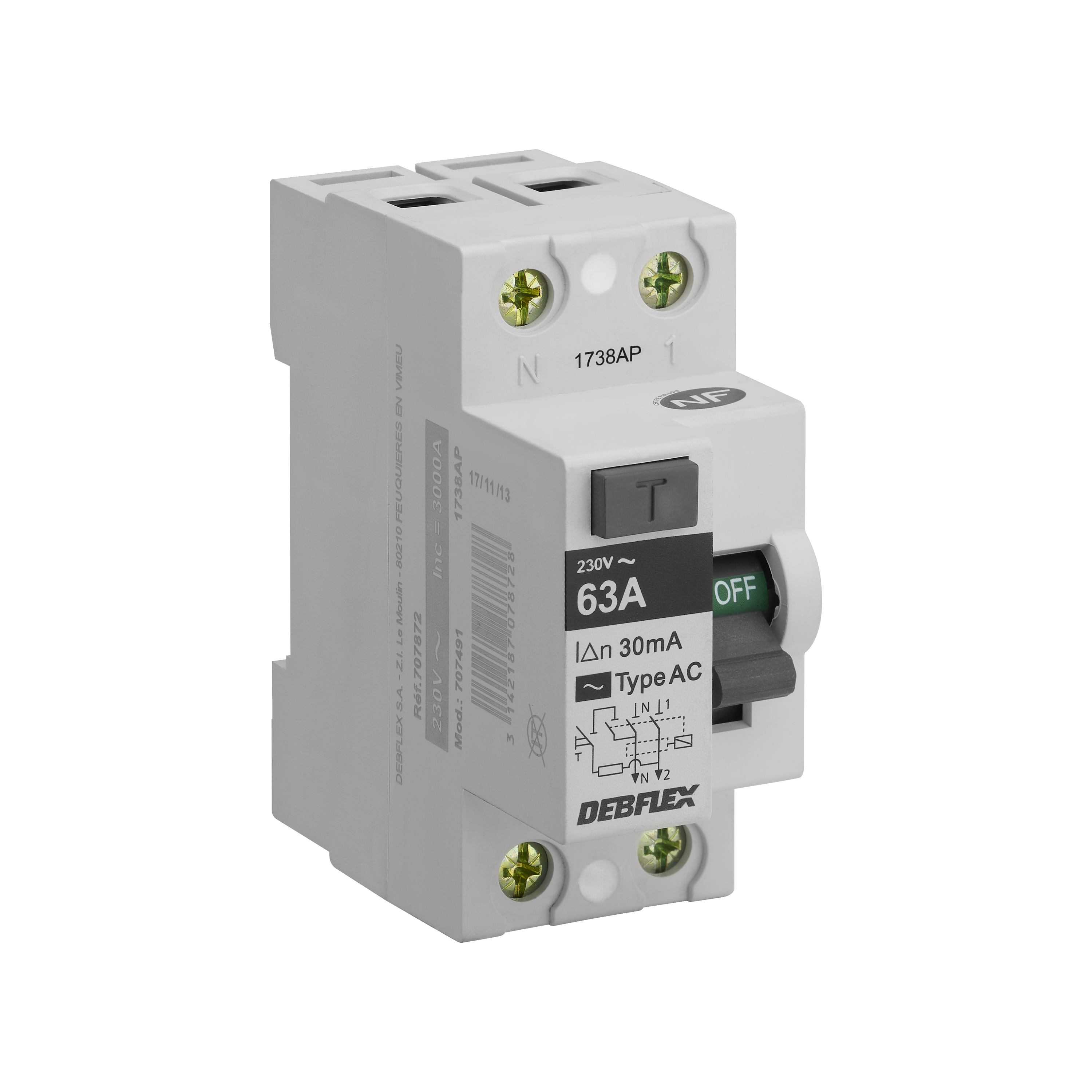 Interrupteur différentiel 63 ampères type AC blanc - DEBFLEX
