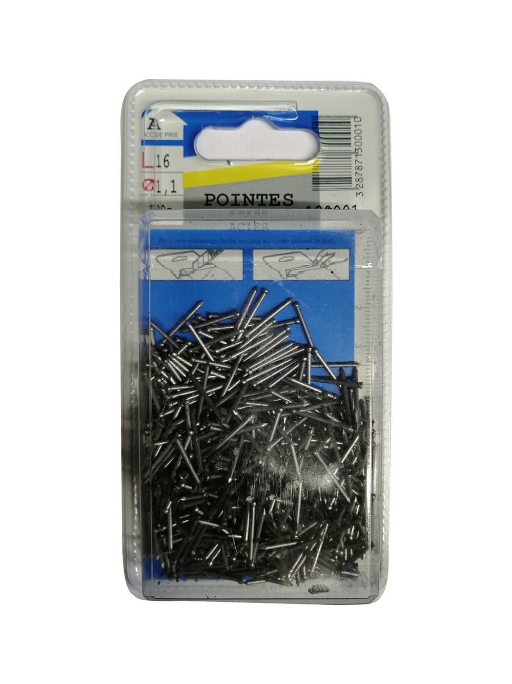 Pointes tête homme acier L.16mm ø1,1mm 100g