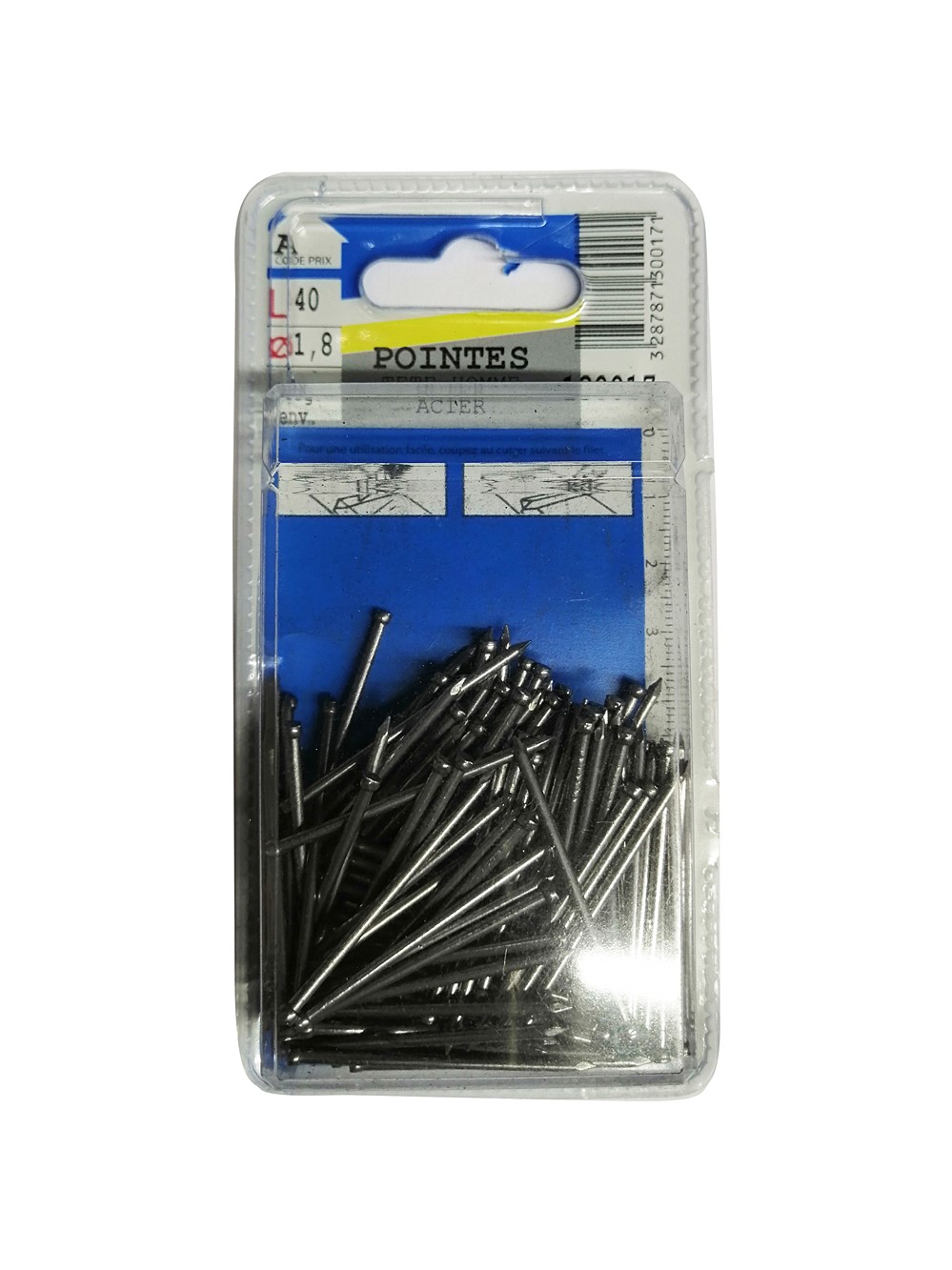 Pointes tête homme en acier L.40mm ø1,8mm 120g