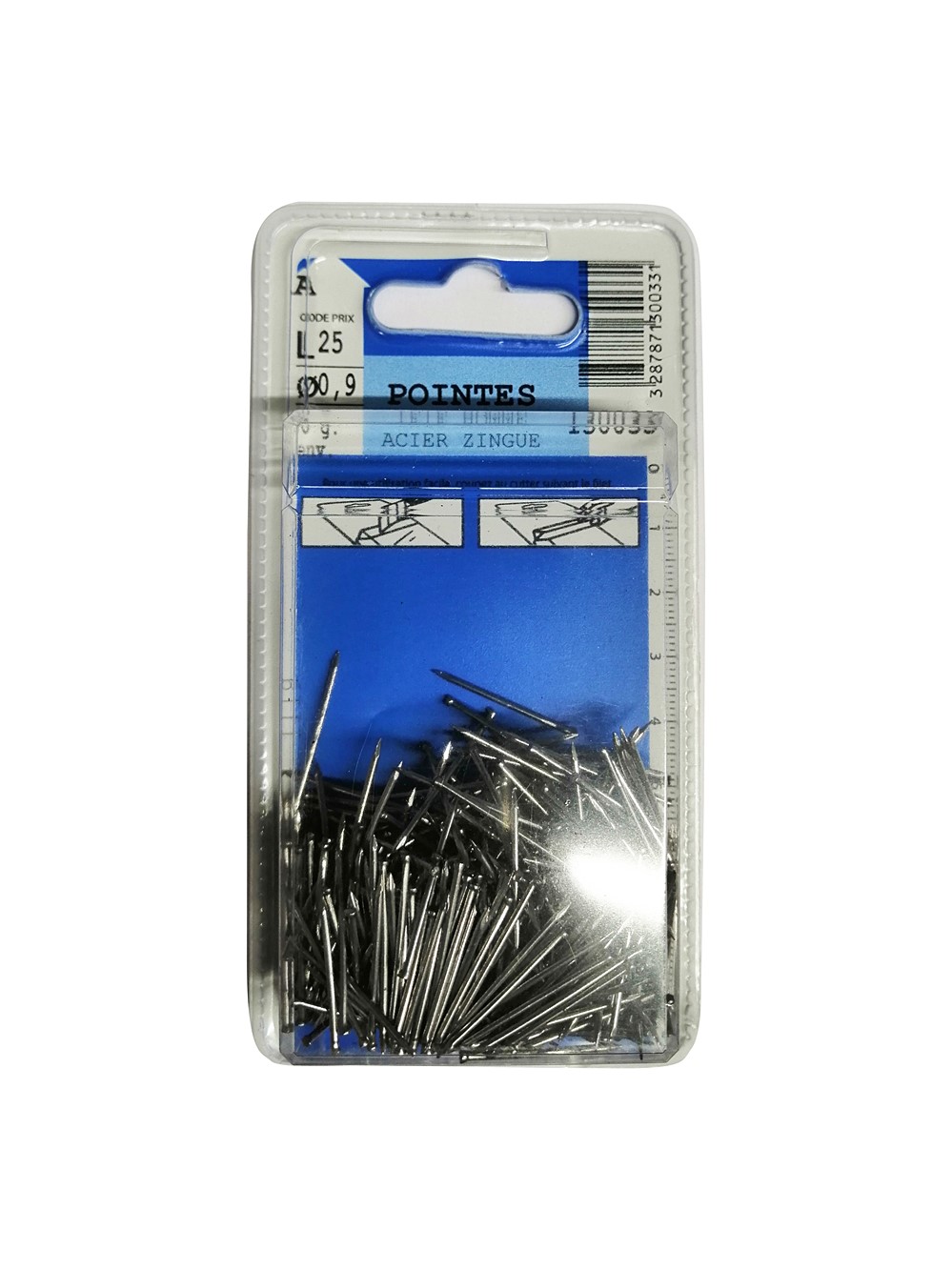 Pointes tête homme en acier L.25mm ø0,9mm 70g