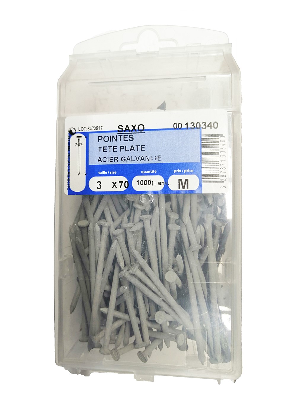 Pointes tête plate acier galvanisé 3x70mm 1kg