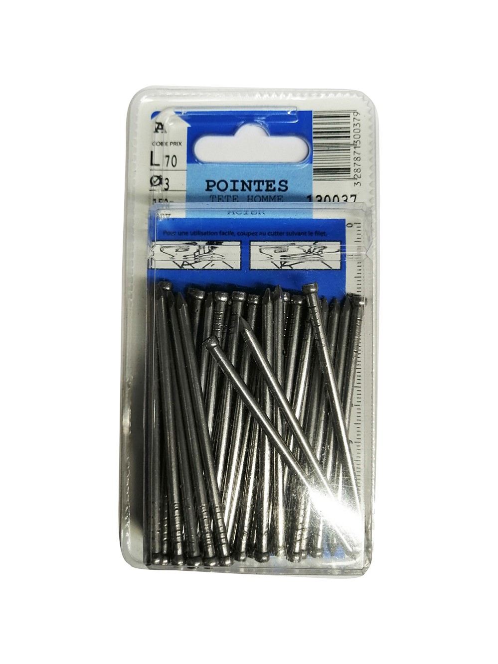 Pointes tête homme en acier L.70mm ø3mm 150g