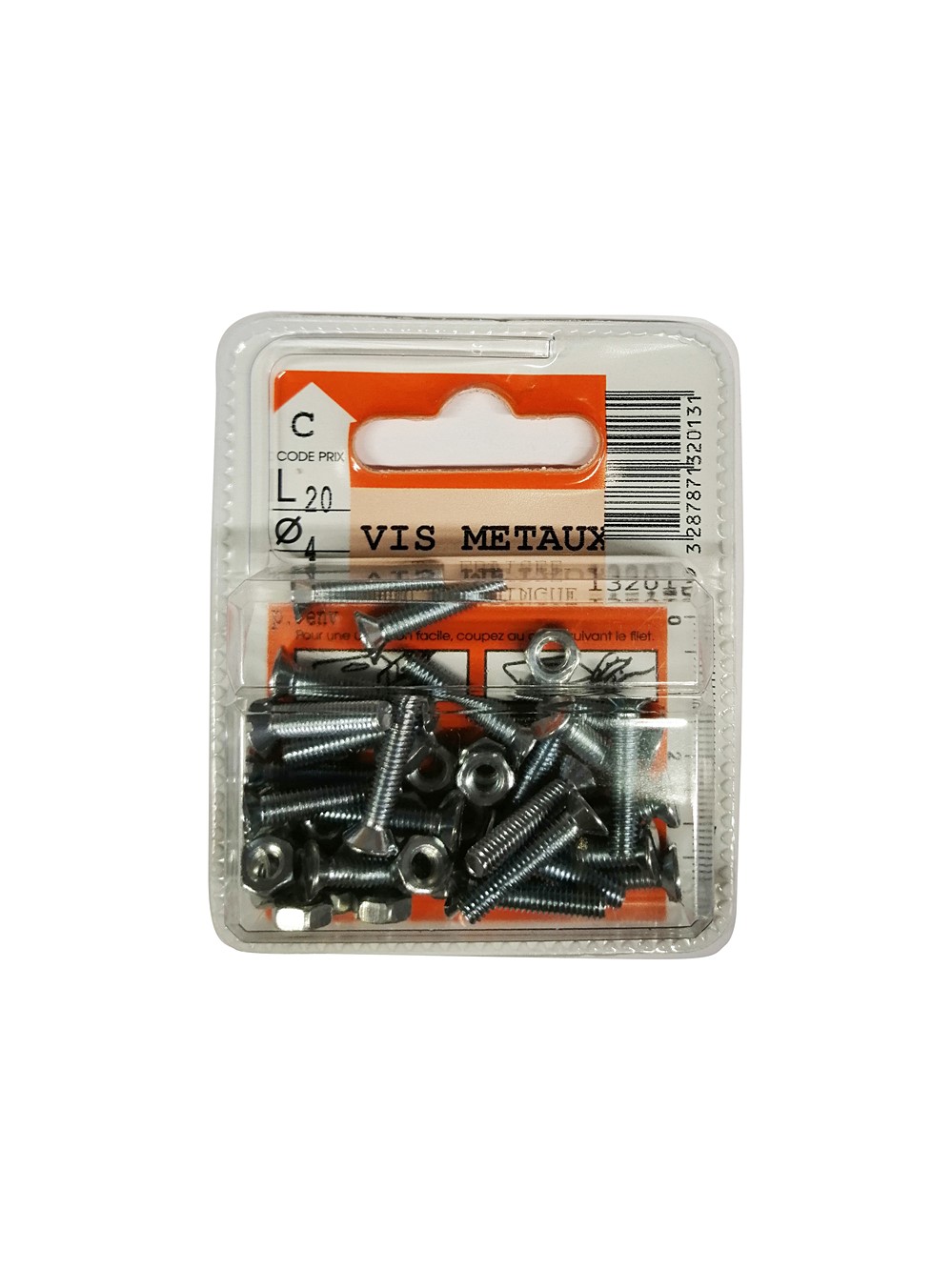 Vis métaux tête fraisée acier zingué 20x4mm - 22 pièces