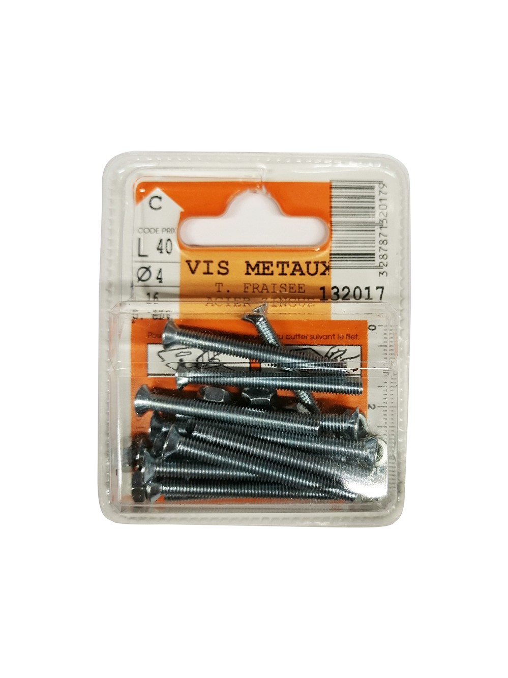 Vis métaux tête fraisée acier zingué 40x4mm - 16 pièces