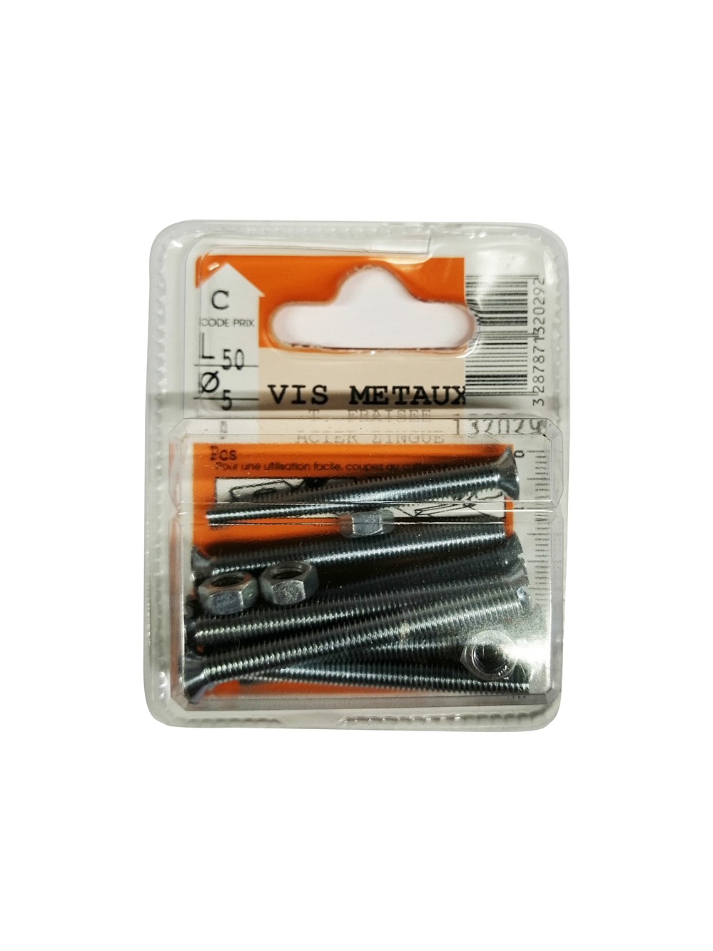Vis métaux tête fraisée acier zingué 50x50mm - 9 pièces