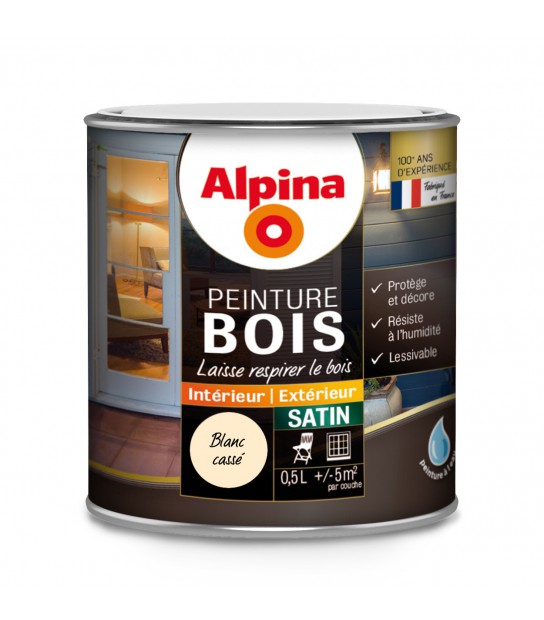 Peinture bois intérieur/extérieur 0,5L blanc cassé ALPINA