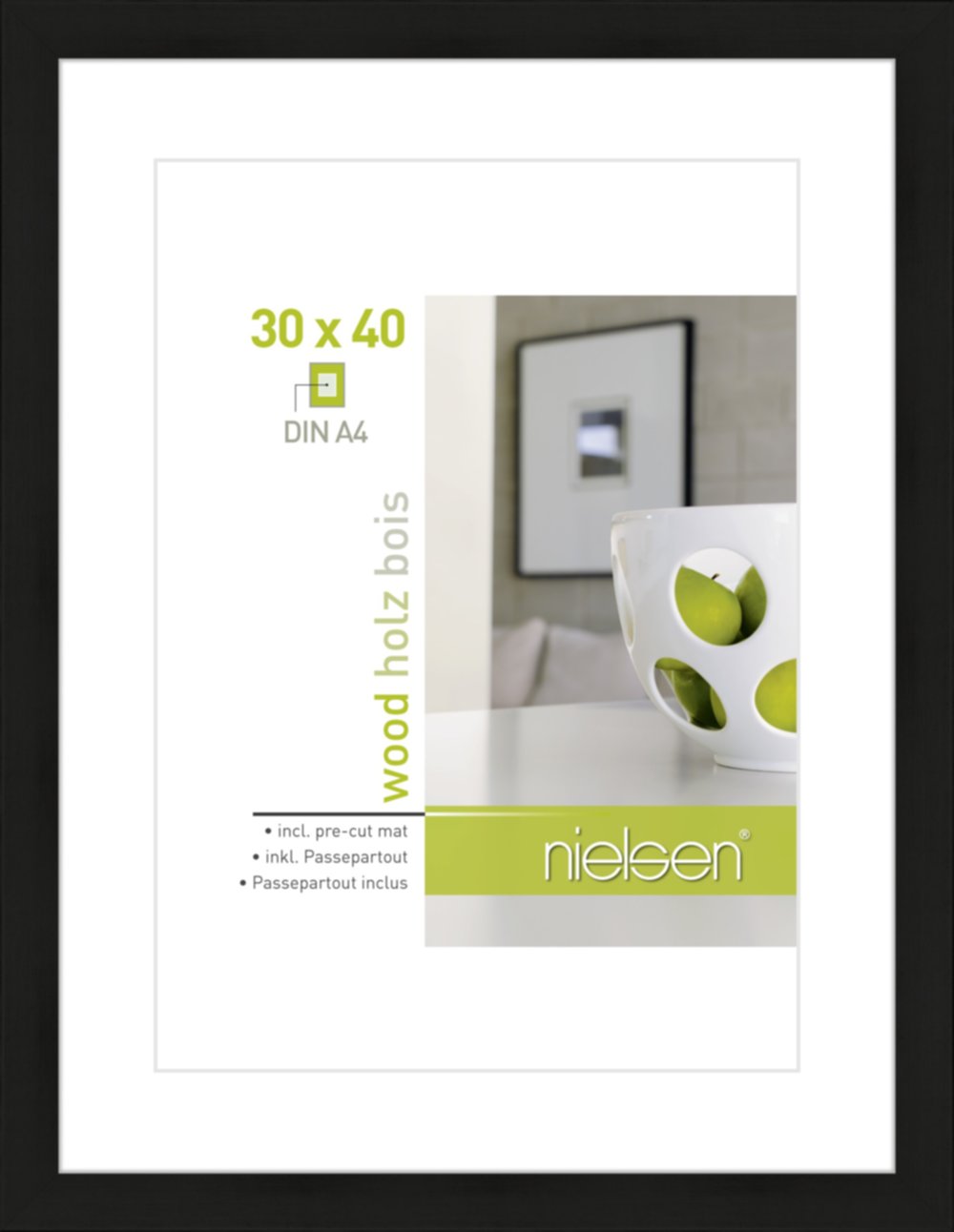 Cadre photo Apollon bois 30x40cm pour photo 21x29,7cm noir - NIELSEN