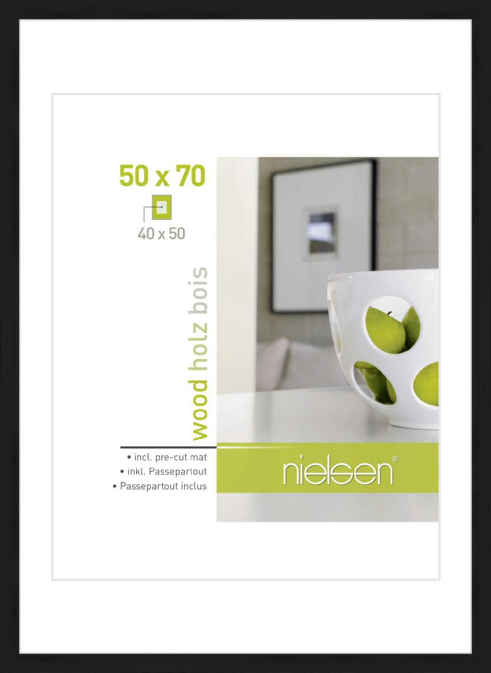 Cadre photo Apollon bois 50x70cm pour photo 40x50cm noir - NIELSEN