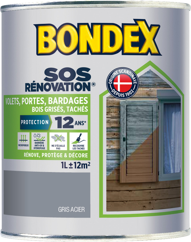 SOS renovation volets bardages gris acier satin 1l BONDEX