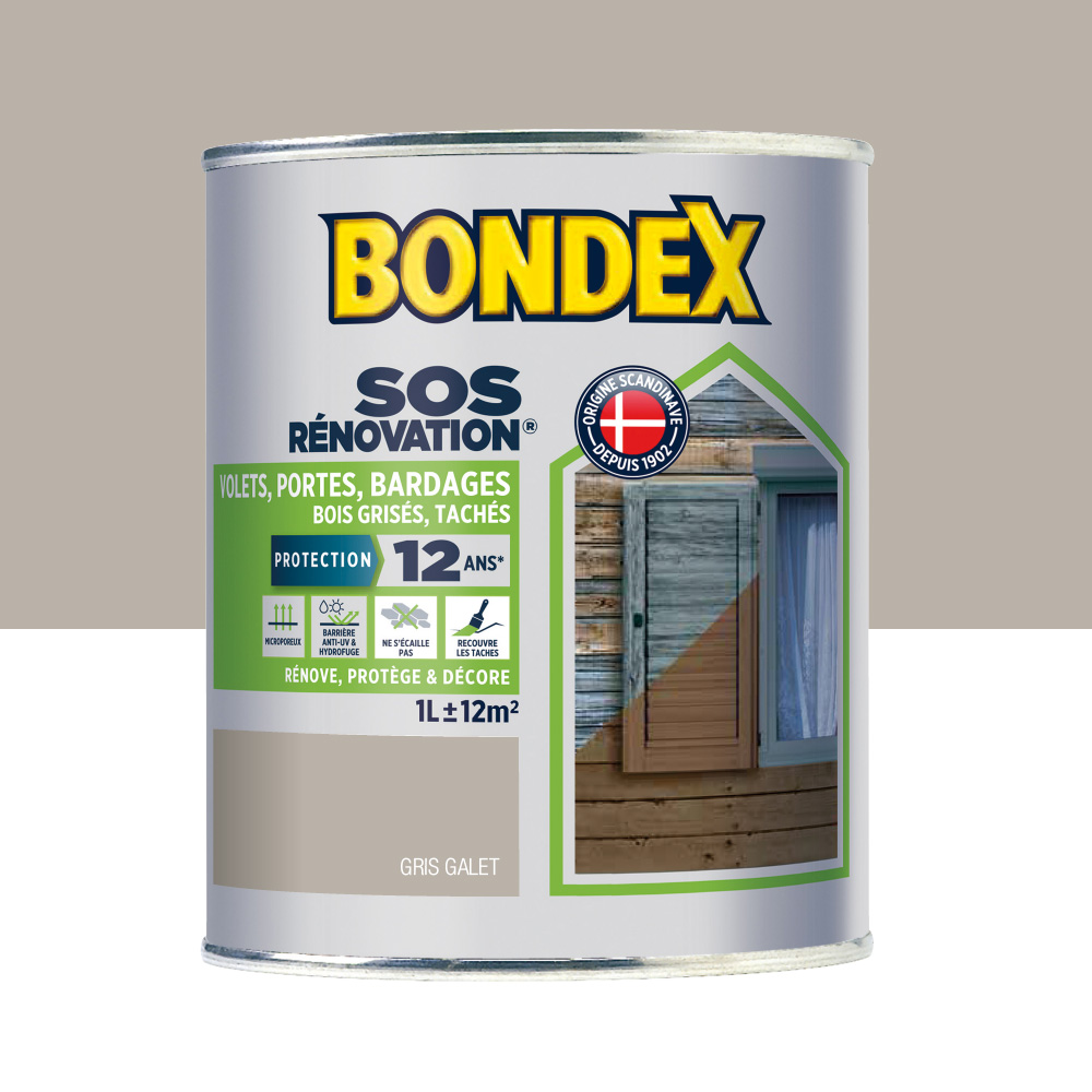 SOS renovation volets bardages gris galet satin 1l BONDEX