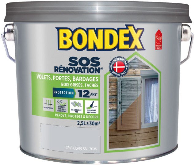 SOS renovation volets bardages gris clair satin 2,5l BONDEX