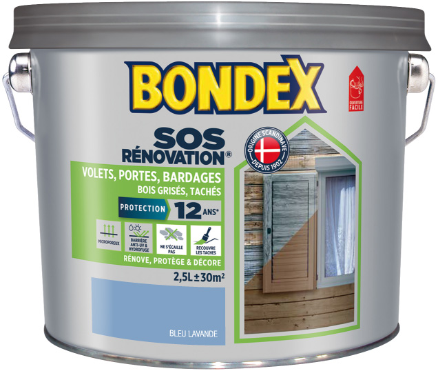 SOS renovation volets bardages bleu lavande satin 2,5l BONDEX