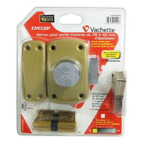 1 verrou cyclop à bouton + 1 cylindre 30x30mm - VACHETTE