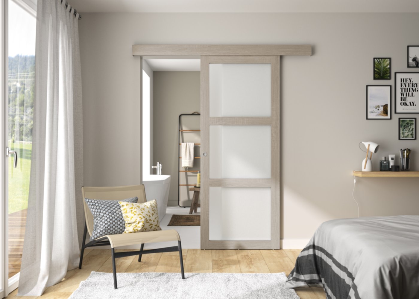 Porte coulissante en applique Shaker Vérone 83cm - OPTIRAIL