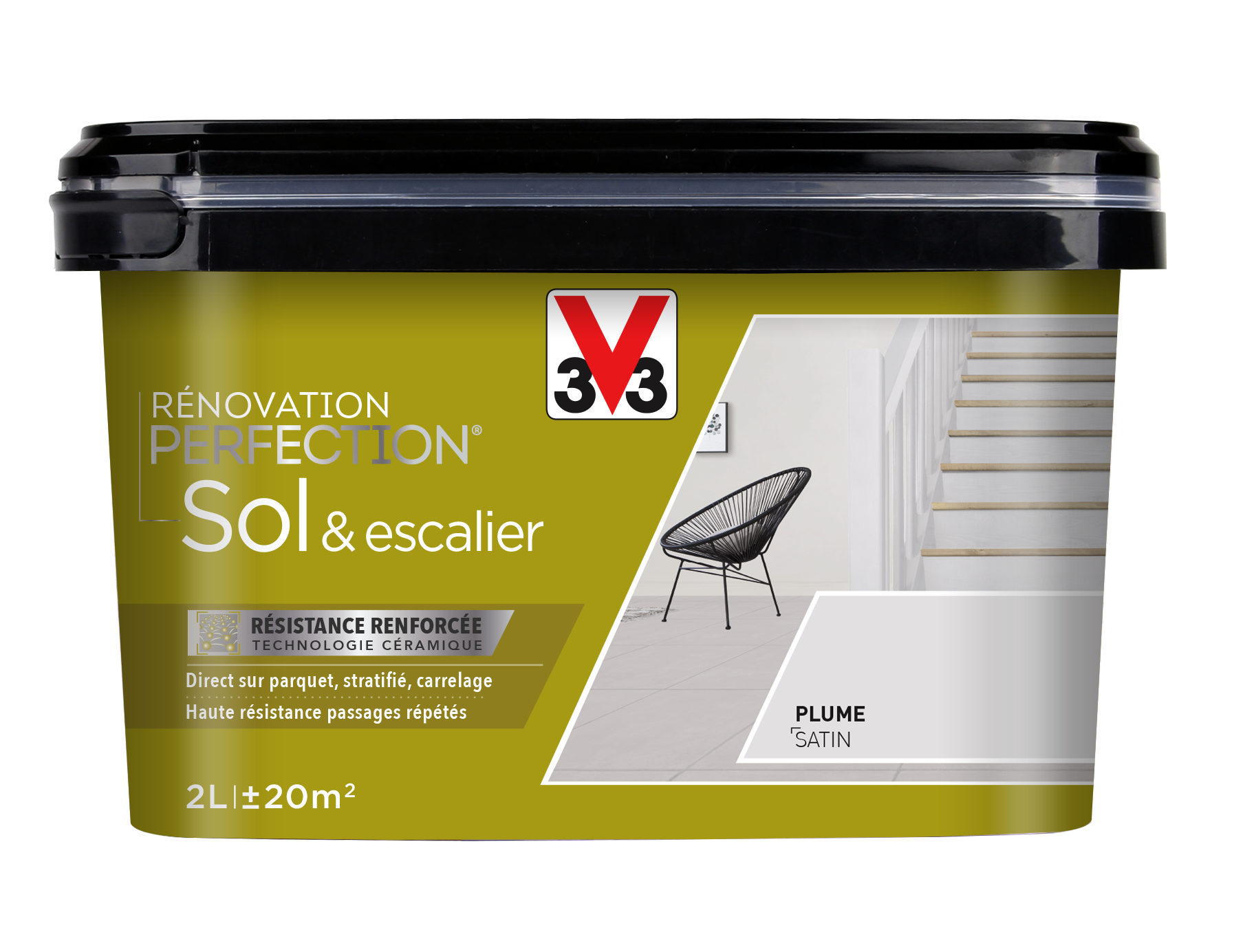 Peinture de rénovation sol et escalier finition satinée plume 2L - V33
